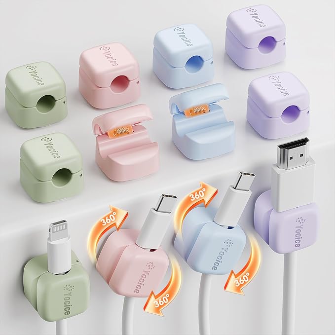 Yocice 12Pack Rotatable Cord Organizer, Spring Cable Clips Desk Cable by Yocice