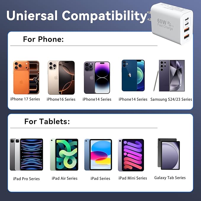 USB C Wall Fast Charger Block, 60W 4-Port Type C Charger Fast Charging Blocks - Image 4