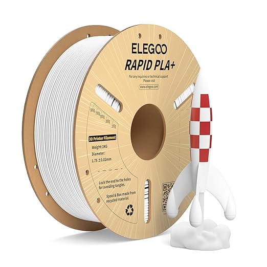 ELEGOO Rapid PLA Plus Filament 1.75mm White 1KG, PLA+ 3D Printer Filament by ELEGOO