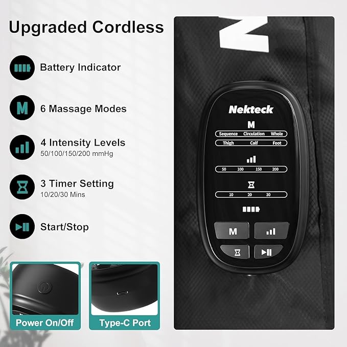 Nekteck Leg Compression Massager Recovery System, Cordless Foot and Leg Massager - Image 4