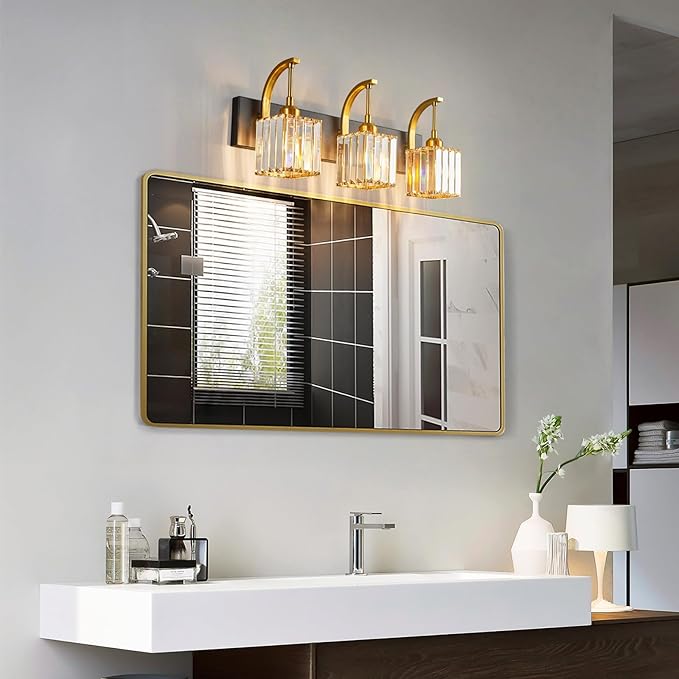 FDPBY Crystal Vanity Lights 3-Light Black Gold Bathroom Vanity Lights Modern - Image 3