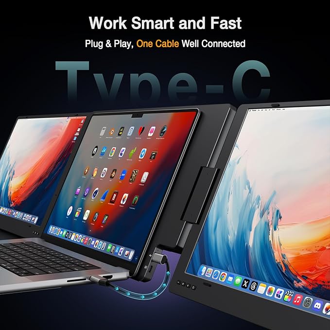 KYY 15.6" Laptop Screen Extender, 1080P FHD IPS Portable Monitor, One Cable - Image 3