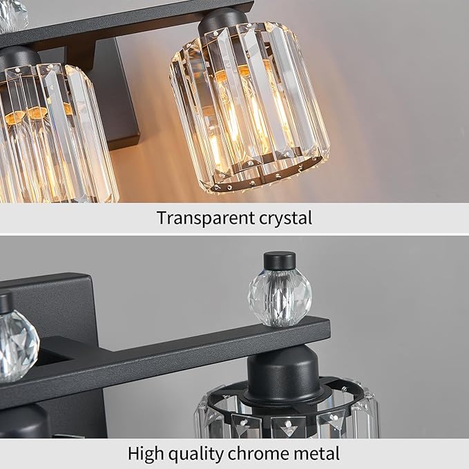 FDPBY Bathroom Vanity Lights 3-Light Sand Black Modern Crystal Vanity Light - Image 4