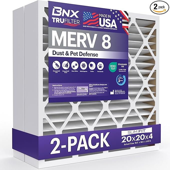 BNX TruFilter 20x20x4 MERV 8 Air Filter 2-Pack by BNX