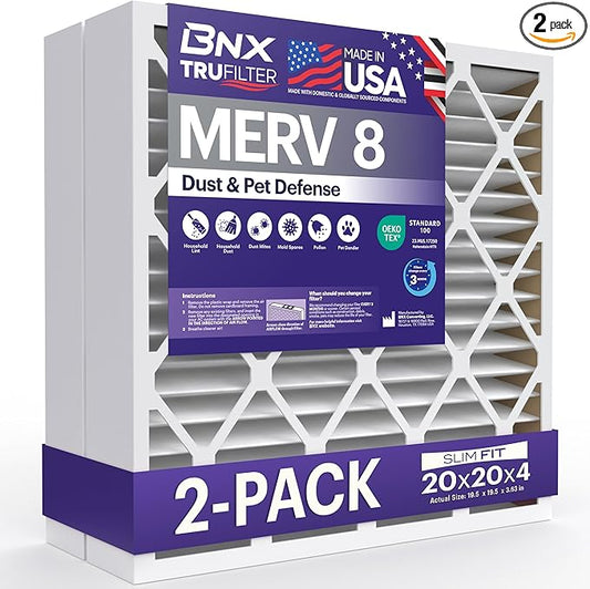 BNX TruFilter 20x20x4 MERV 8 Air Filter 2-Pack by BNX