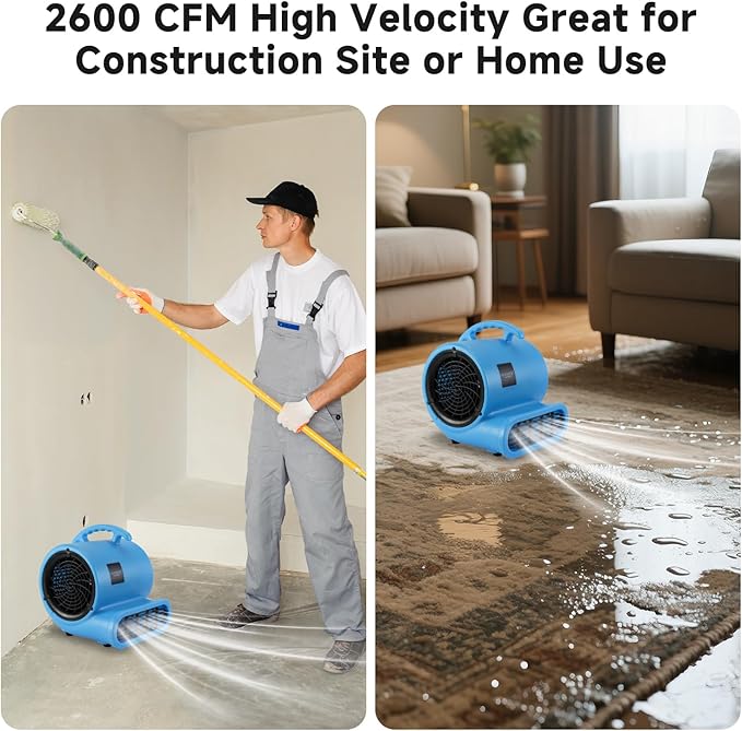 blessny 1/2 HP ETL Listed Carpet Dryer Fan, 2600 CFM Air Blower Mover - Image 4