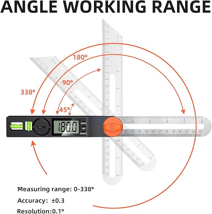 NORTOOLS Digital Angle Finder Protractor, Plastic Angle Finder 7inch/200mm - Image 3