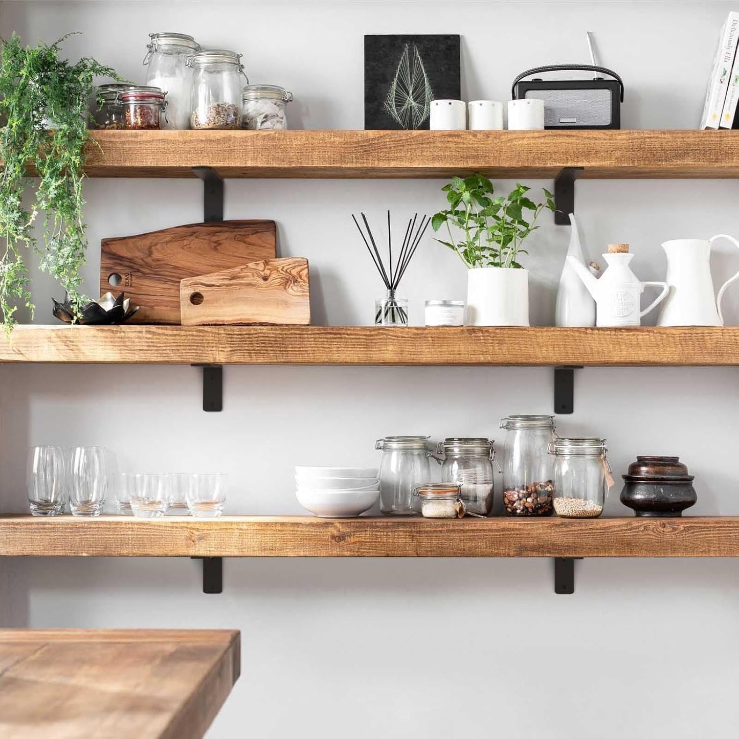 4 Pack 6 Inch Floating L Shelf Brackets for DIY, 1/5 Inch Thick, Black | Heavy Duty, Metal Wall Shelf Bracket, Powder Coated Steel, for Kitchen/Living Room/Dining Room/Laundry/Pantry
