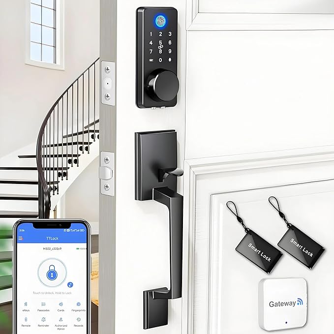WiFi Smart Keyless Entry Door Lock Set w/Front Door Handle, 0.1s Fingerprint by BlackSmith