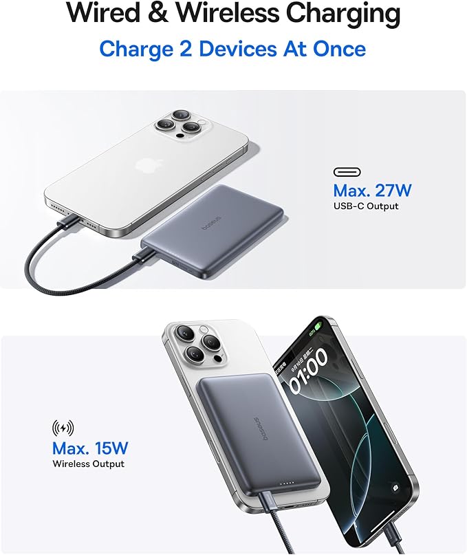 Baseus Picogo Magsafe Portable Charger, Qi2 15W 0.5" Ultra Slim 10000mAh - Image 5