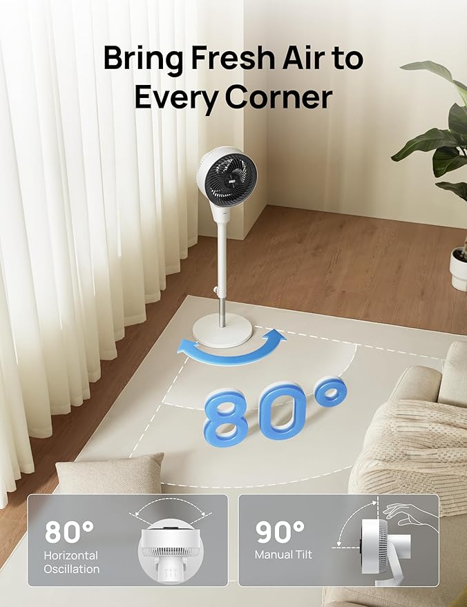 Dreo Fan for Bedroom, 80° Oscillating Standing Fan, 25dB Quiet, 80ft Pedestal - Image 5