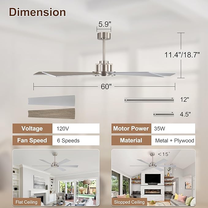 WINGBO 60 Inch Ceiling Fan without Light - Image 5
