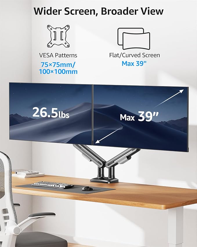 MOUNTUP Dual Monitor Mount Holds 4.4-26.5lbs, Heavy Duty Monitors Arm - Image 3