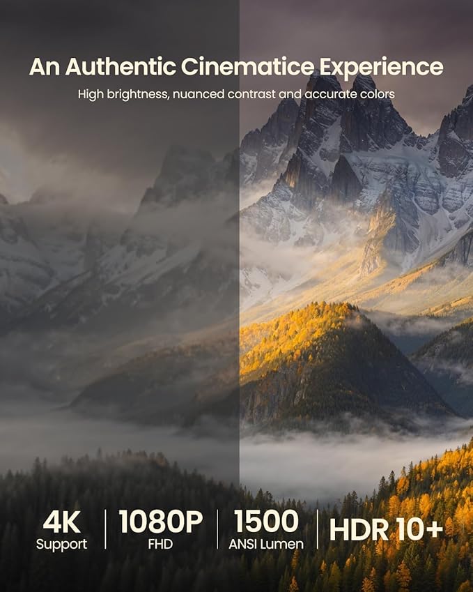 4K Projector with WiFi and Bluetooth, Home Theater 1500 ANSI Lumen Movie - Image 2