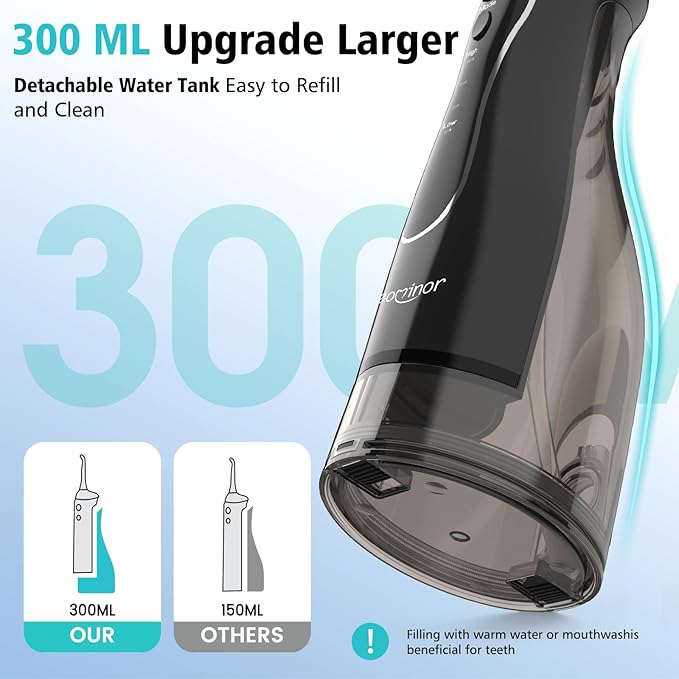 Leominor Water Flosser Pick for Teeth, 300ML Portable Oral Irrigator Upgraded - Image 6