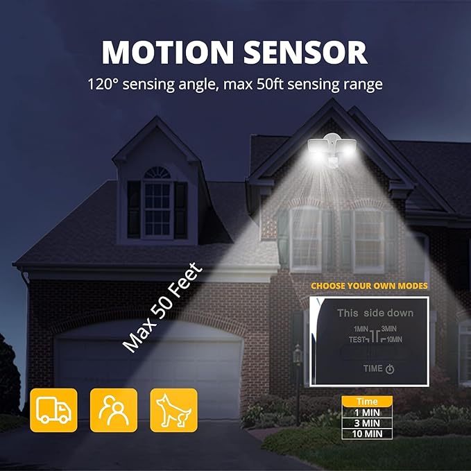 UME 2 Pack 19W LED Flood Light Motion Sensor Outdoor, 2 Adjustable Head - Image 3