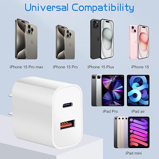 Dual Port A/C Charger for iPhone 17 16 15, Type C Charger Fast Charging Block - Image 3