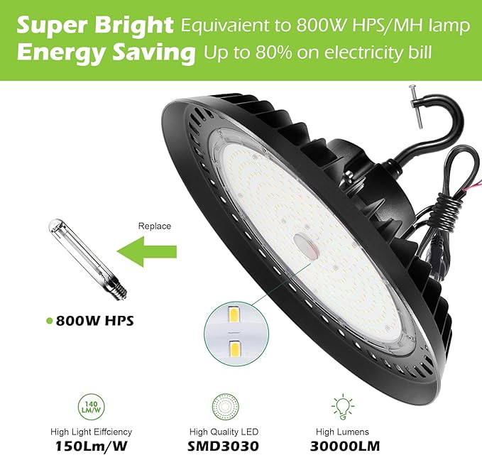 BFT UFO LED High Bay Light 200W 5000K Daylight High Bay LED Shop Lights 30000LM - Image 4