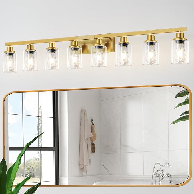 DIKAIDA 8 Light Gold Vanity Lights Over Mirror, 52inch Gold Bathroom Light by DIKAIDALights