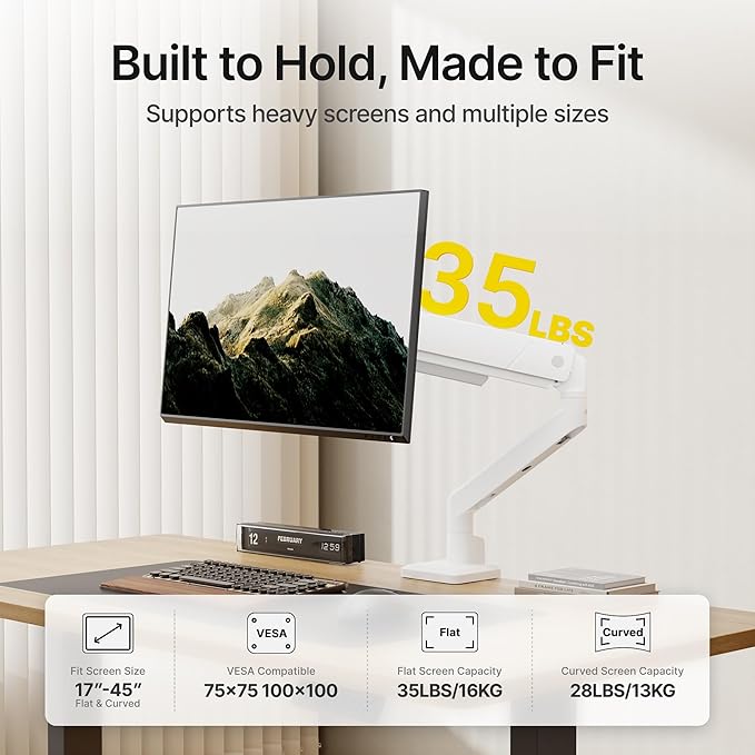 monTEK Single Monitor Arm for Max 45 Inch Ultrawide Screens Adjustable Monitor - Image 3