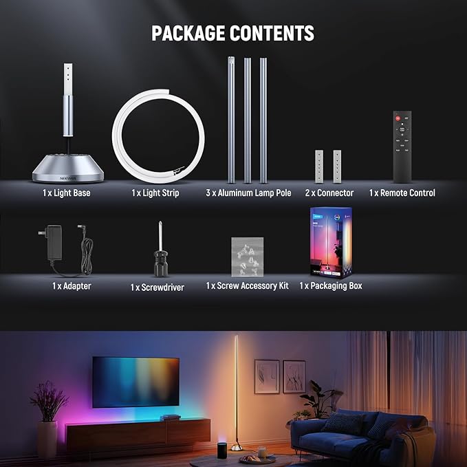 NEEWER Smart RGBW Floor Lamp, 1500lm LED Standing Corner Light Compatible - Image 8