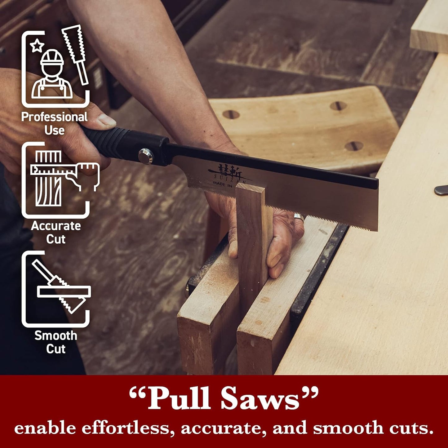 SUIZAN Dozuki Dovetail Saw 7" Rip Cross Cut - Japanese Pullsaw Hand Saws | Professional Pull Saw for Woodworking Joinery Tenon Furniture Making DIY Tools Fine Wood Cut Miter Sharp Replaceable Blade
