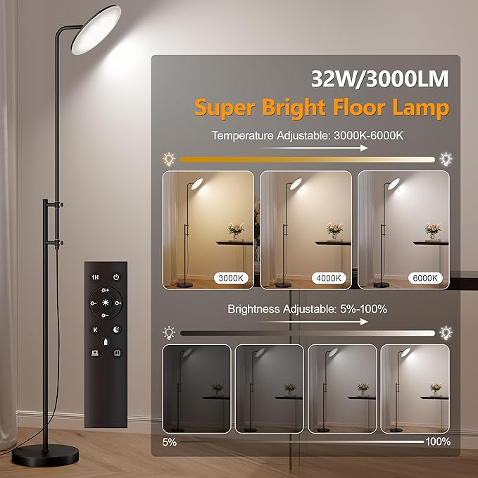 SUNMORY 32W/3000LM Floor Lamps, Super Bright LED Standing Lamp - Image 2
