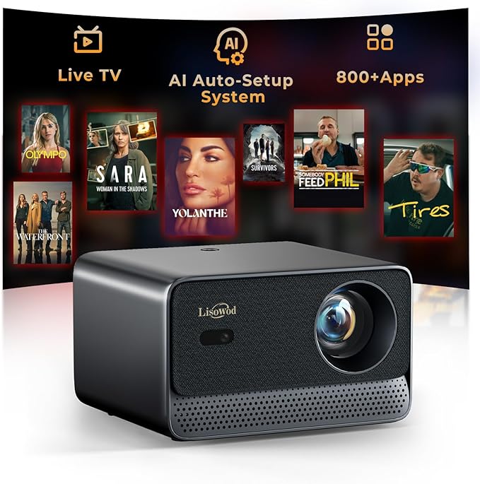 Projector with WiFi and Bluetooth: Outdoor-Projector 4K Support 1080P Smart by Lisowod