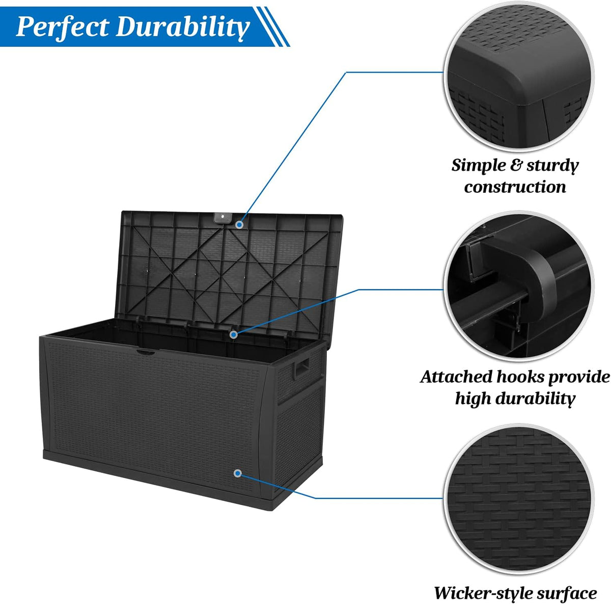 vingli upgraded 120 gallon outdoor storage box, lockable, close-up detail