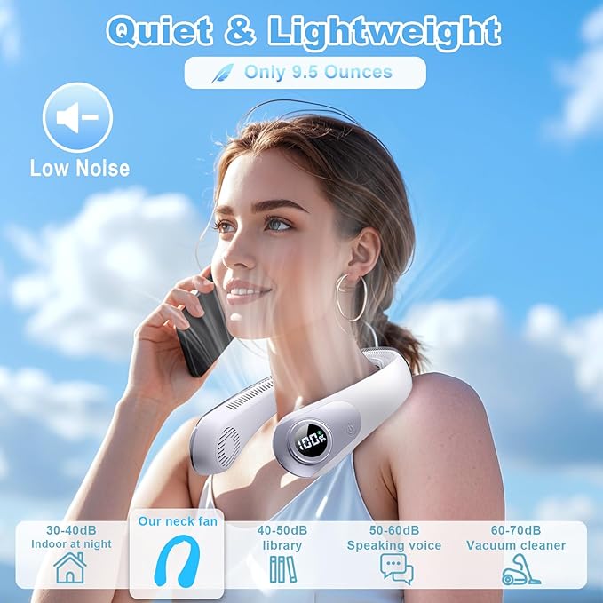 Portable Neck Fan that Blow Cold Air, LED Display, Rechargeable Hands-Free - Image 3