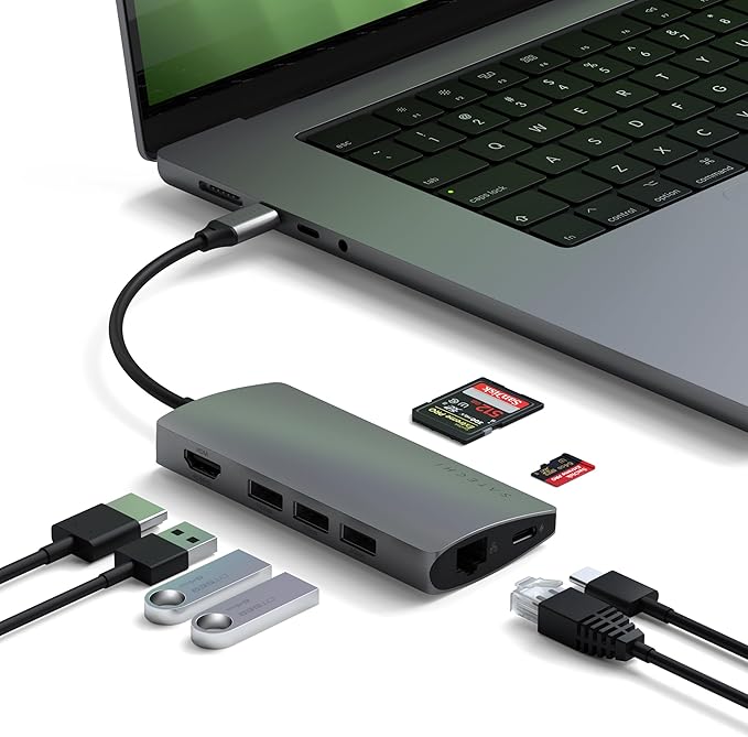 Satechi 8 in 1 USB C Hub Multiport Adapter V2, 4K HDMI, 115W USB C PD Charging by Satechi