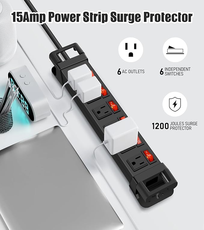 Heavy Duty Power Strip, 6 Outlets Metal Power Strip - Image 3
