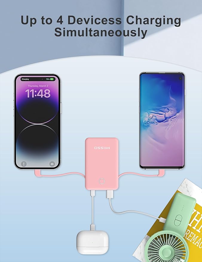 miisso 6000mah Ultra Slim Built in Cables Power Bank, Card Size Built in USB C - Image 5