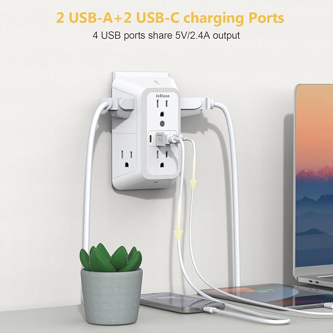 Wall Outlet Extender with Night Light, Power Plug Adapter Multi Plug Outlet - Image 7