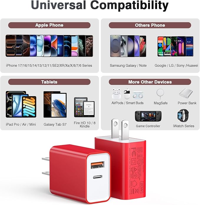 2Pieces USB C Wall Charging Block, 20W 2Port Fast USBC PD3.0 Power Adapter Type - Image 3