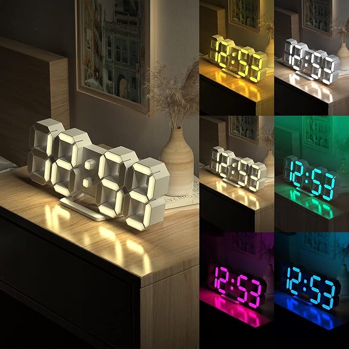 EDUP HOME 3D LED Neon Digital Desk Wall Alarm Clock RGB Night Light 7 Colors - Image 6