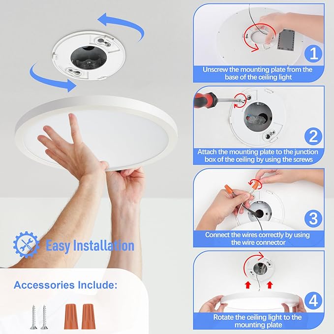 SunRider 4-Pack LED Flush Mount Ceiling Light Fixture, 5000K Daylight White - Image 3