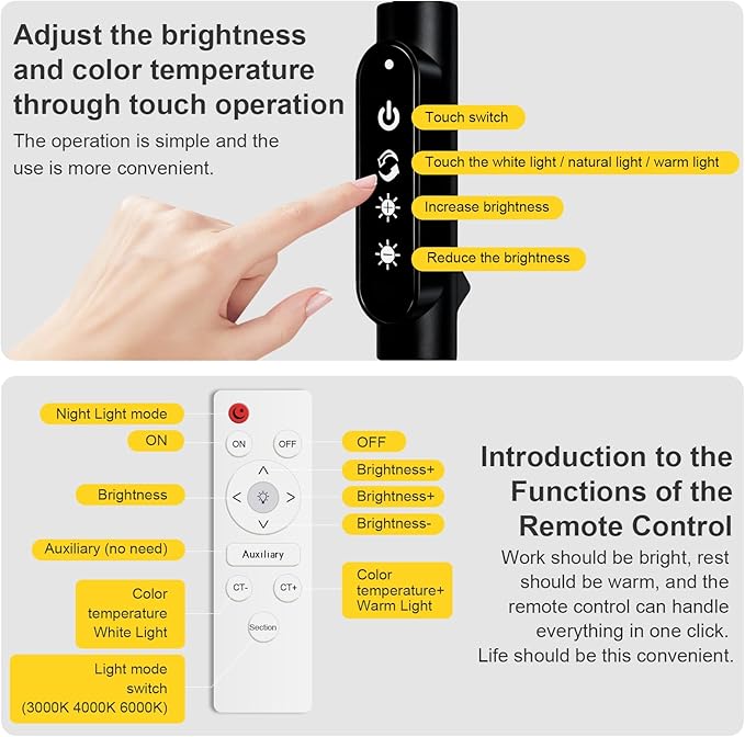 dujunlinghang Bright LED Eye-Protecting Reading Floor Lamps Touch and Remote - Image 3