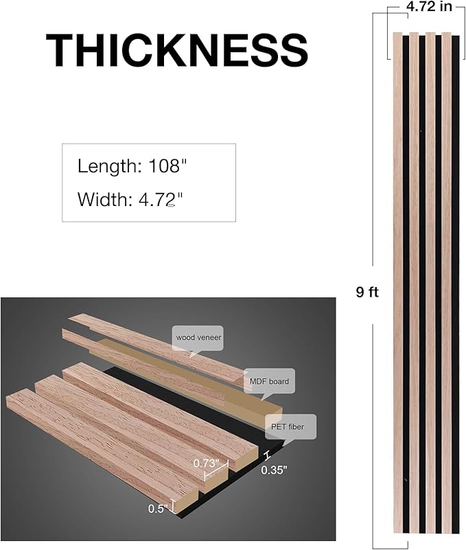 NeatiEase Wood Wall Panels, 9 Feet Acoustic Slat Wall Panels - Image 3