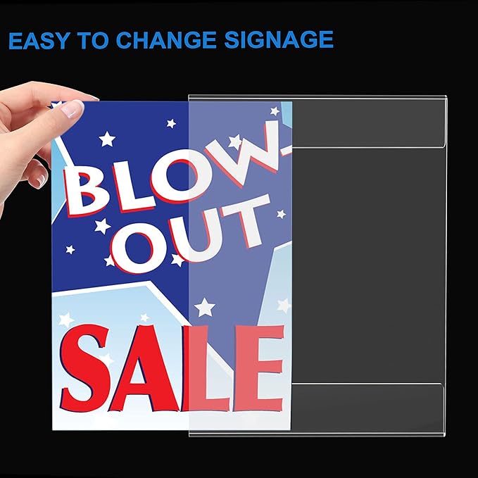 Dingelex Acrylic 8.5x11 Horizontal Sign Holder, 12 Pack, No Drilling - Image 2