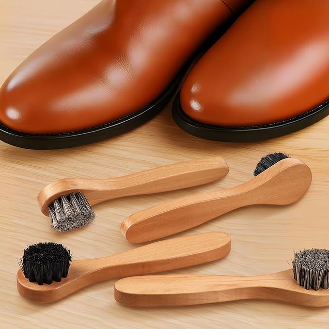 4 Pcs Horsehair Shine Shoes Brush Kit Polish Dauber Applicators Cleaning - Image 7