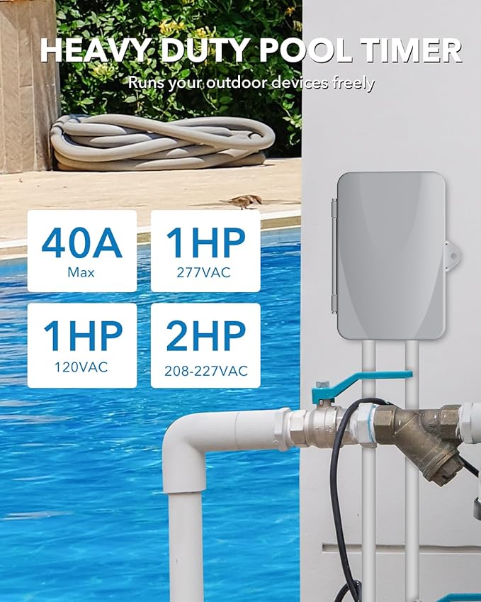 BN-LINK Pool Pump Timer, Outdoor Timer Box, Heavy Duty, 2HP 40A Max, 277 VAC - Image 5