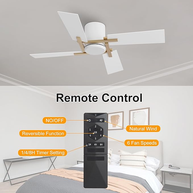 WINGBO 48 Inch Flush Mount Ceiling Fan without Light - Image 6