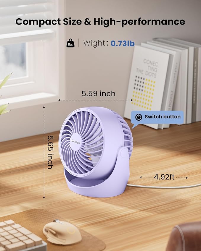 Gaiatop Desk Fan, 5-Inch Portable Electric Table Desktop Air Circulator Fans - Image 4