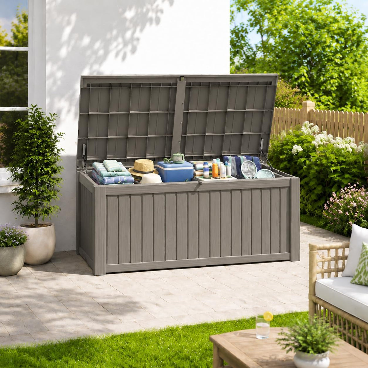 outdoor deck storage box,waterproof,grey,220 gallon, main product view