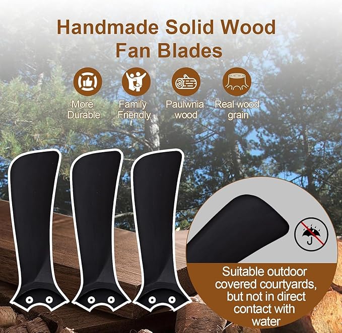 Gaizw Black Ceiing Fans with lights and Remote Control, 52 Inch Modern Wooden - Image 2