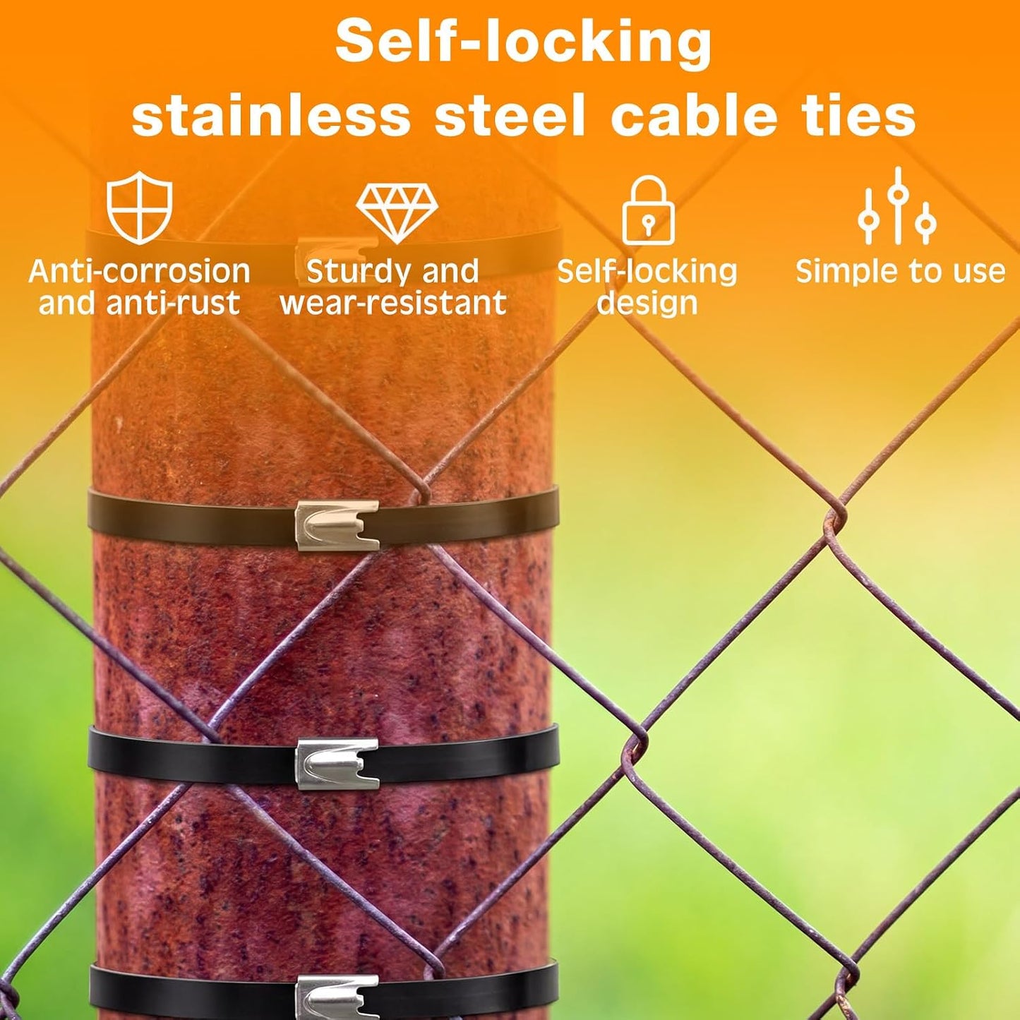 Therwen 300 Pcs Metal Zip Ties Heavy Duty 304 Stainless Steel Multi Purpose Self Locking Cable Ties for Exhaust Machinery Fence Farm Pipe Roof Outdoor (Multi Sizes)