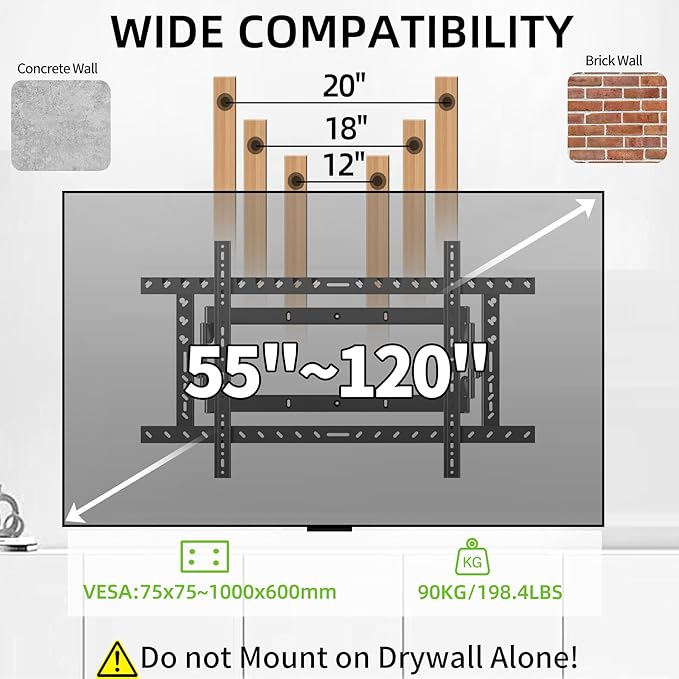 HILLPORT 98 Heavy Duty 75 85 86 100 110 120 inch TV Wall Mount Slim Extra Large - Image 3