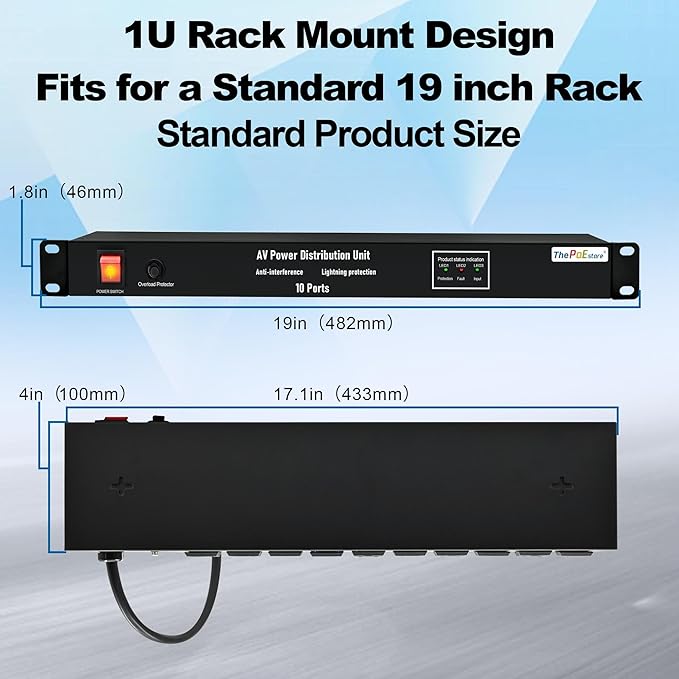 ThePoEstore 10 NEMA 5-15R Outlet Surge Protector PDU, 120V 15A 3600J 10KA - Image 5