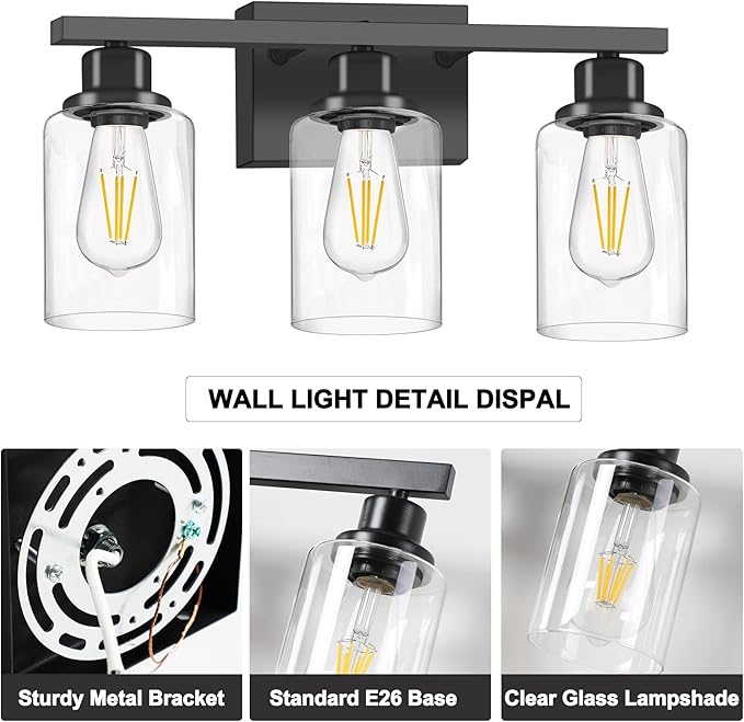 DIKAIDA 3-Light Bathroom Light Fixtures, Modern Bathroom Wall Lights Over Mirror - Image 7
